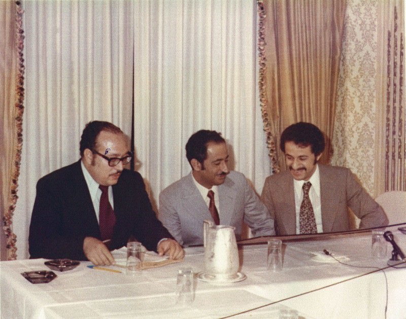 Sharjah Ruler Dr Sheikh Sultan (centre) with Hamid Jafar (right) on visit to California in the summer of 1971. Source: Badr Jafar