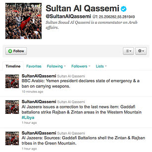 A screenshot of Sultan Al Qassemi's Twitter feed in 2011