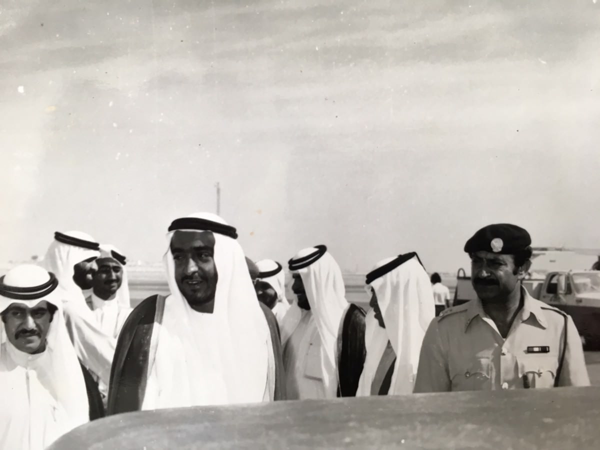 Col. Mohammed Shadid (right) with then Abu Dhabi Crown Prince Sheikh Khalifa Bin Zayed in a photo dating back to the early 1970s. Source: Abdulla M. Shadid