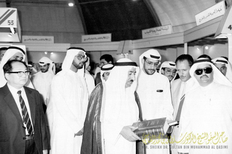 Sharjah Ruler Dr Sheikh Sultan with Mohammed Al Mousa (second from right) at the Sharjah Book Fair. Also Ahmed bin Mohammed bin Sultan Al Qassimi appearing third from right.Source: SheikhDrSultan.ae