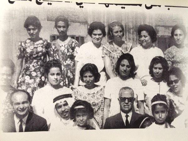 Secretary-General of the Arab League Mohammed Abdul Khalek Hassouna visits Sharjah in 1965. Laila Al Mazeeni (fourth from right in middle row) & my mother Nama Majid Al Qasimi top row, first from the left. Source: Al Khaleej