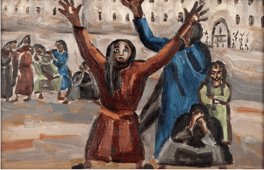 Prisoners by Inji Afflatoun (Oil on Canvas) 1957 from the Barjeel Art Foundation