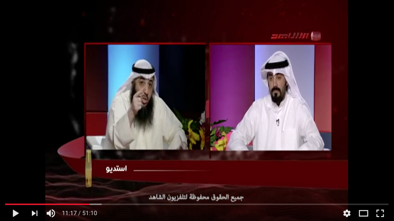 Screen grab of Kuwaiti activist Nasser Dashti debating with Islamists no TV.