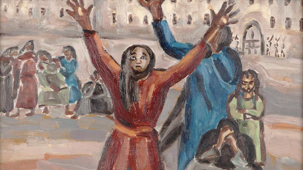 Egyptian artist Inji Efflatoun’s ‘Prisoners’ (1957) is one of more than 120 paintings and sculptures of the Barjeel Art Foundation on semi-permanent exhibition at Sharjah Art Museum. 