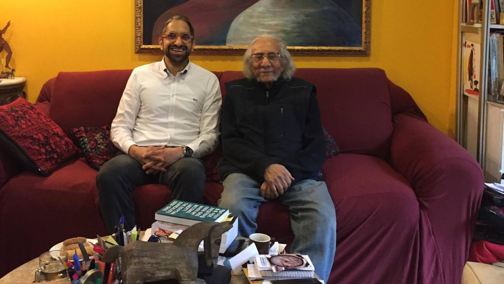 Sultan Sooud Al Qassemi with Egyptian artist Ahmad Morsi at his home in New York City.
