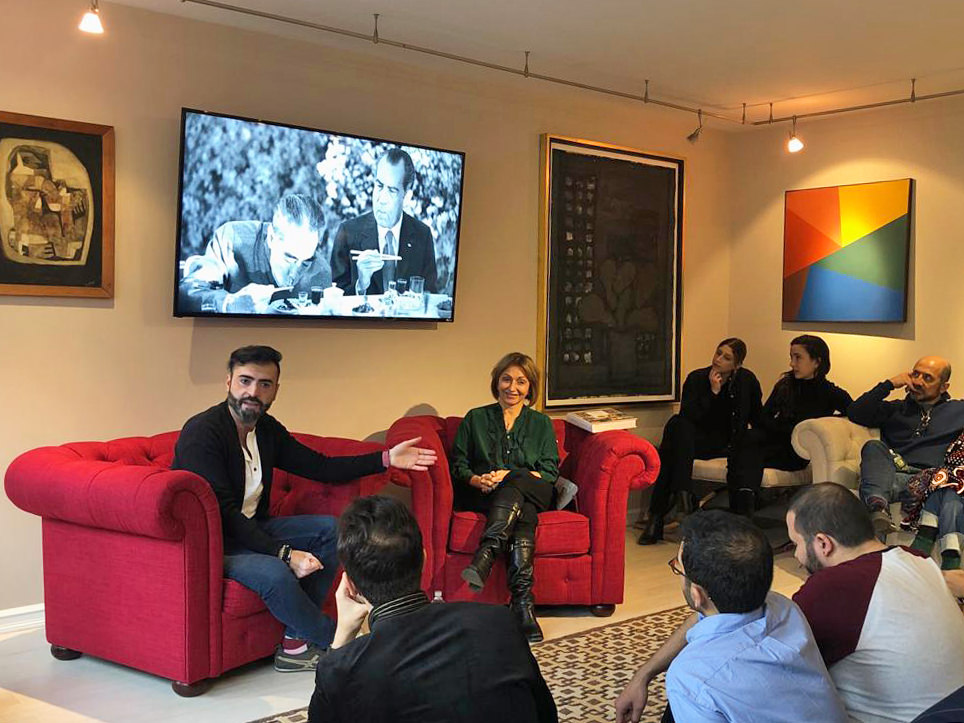 Hanan Sayed Worrell and Nasser Jabber speaking about 'Table Tales & Gastrodiplomacy' at the NYC Cultural Majlis on 23 February 2019