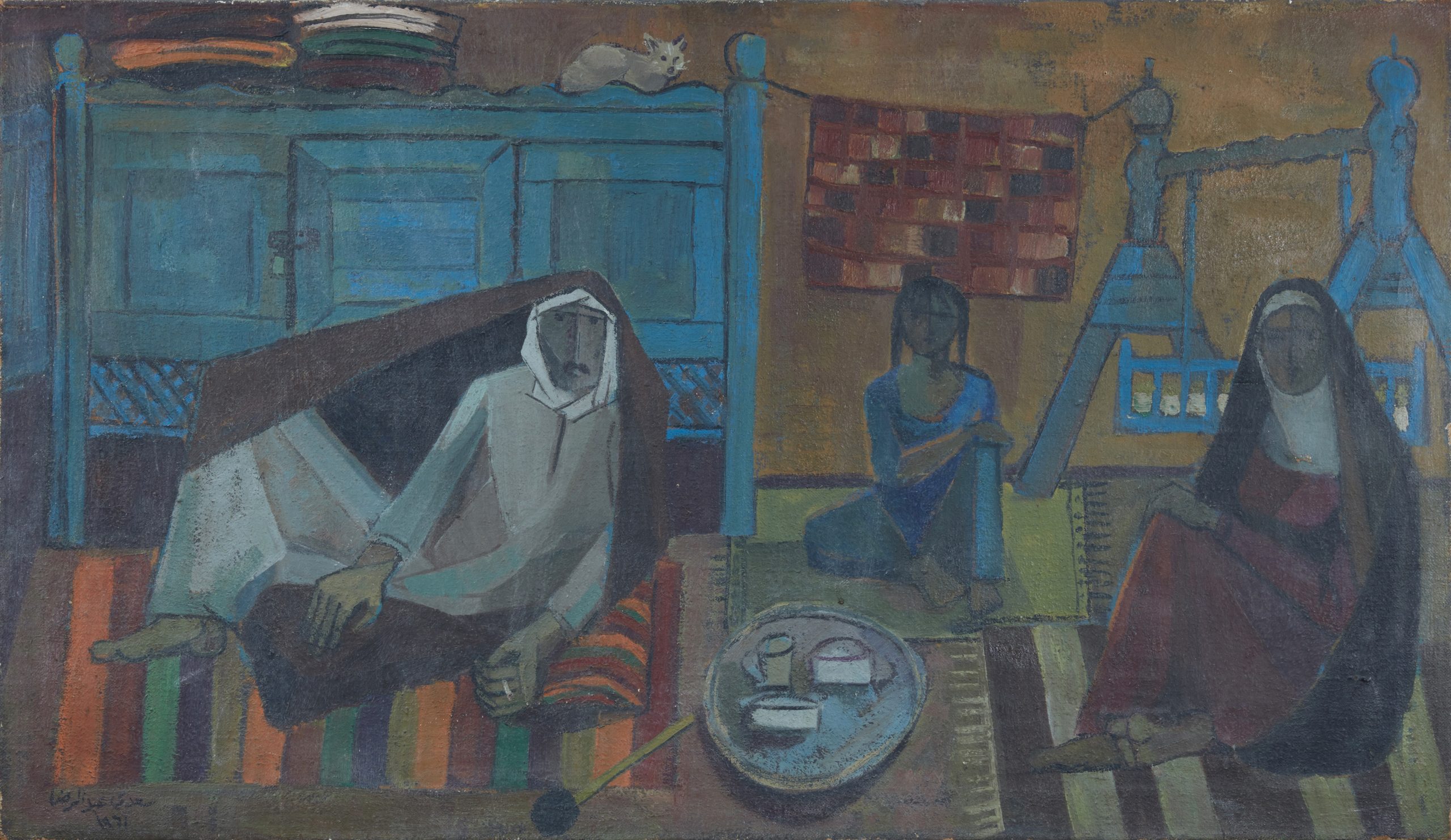 Saadi Al Kaabi, Family from the Village, 1961. Oil on canvas, 85 x 145 cm. Courtesy of Barjeel Art Foundation, Sharjah.